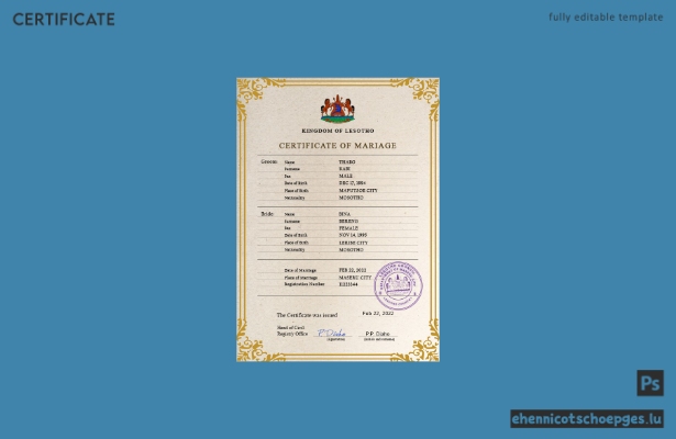 PSD-Beispielvorschau für eine Heiratsurkunde aus Lesotho